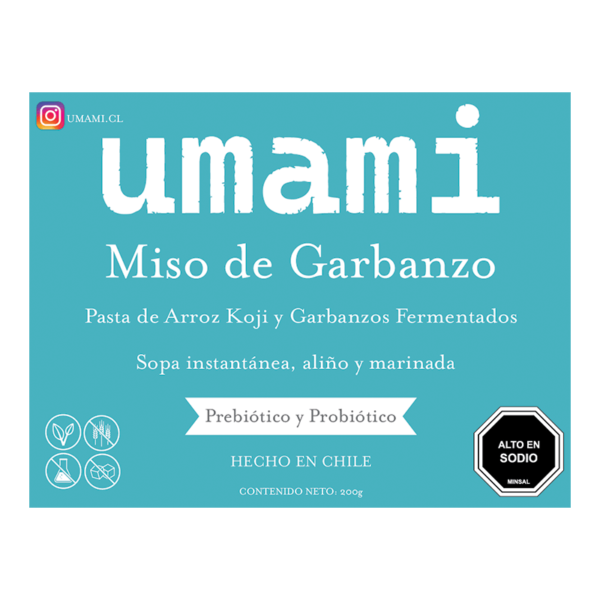 Etiqueta frontal del Miso de Garbanzos sin pasteurizar de Umami Chile