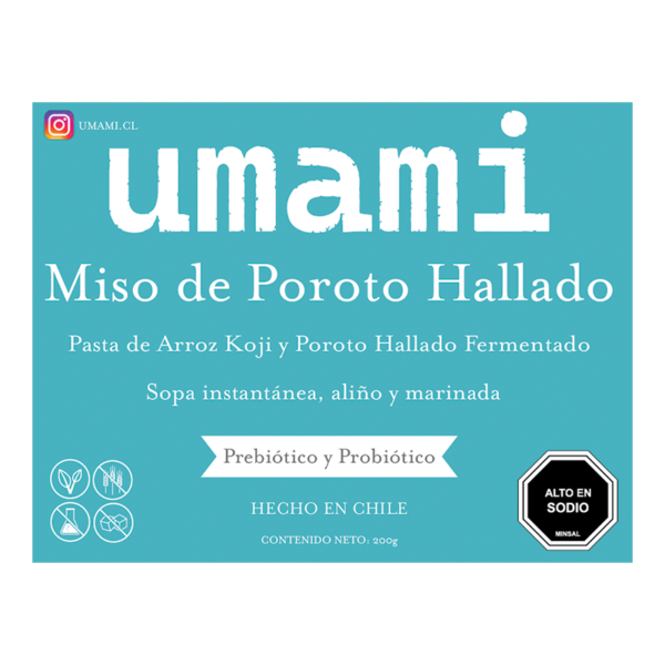 Etiqueta frontal del Miso de Poroto Hallado sin pasteurizar de Umami Chile