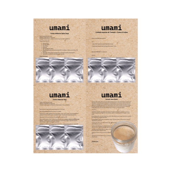 Pack de 4 iniciadores de fermentación profesional: Iniciador de Tempeh, Iniciador de Koji para Miso, Amazake, Shio-koji y Sake, Iniciador de Koji para Salsa de Soya, e Iniciador de Masa Madre de 150 años
