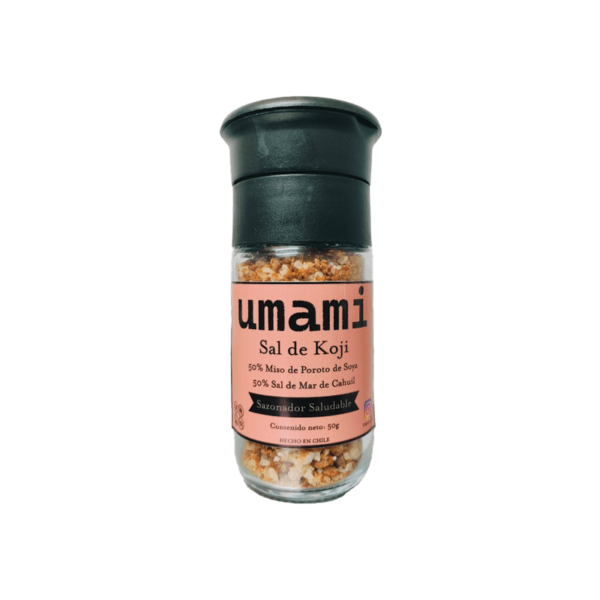 Sal de Cahuil mezclada con miso de soya deshidratado a bajas temperaturas, conservando sus enzimas y sabor umami, un condimento único chileno-japonés