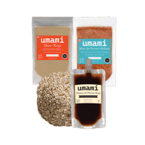 Pack de shio-koji, koji deshidratado, miso de poroto hallado y tamari de poroto rojo artesanal de Umami Chile