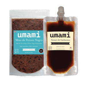 Pack de Tamari de Garbanzo y Miso de Poroto Negro artesanales hechos en Chile, elaborados con sal de Cahuil y fermentados con koji.