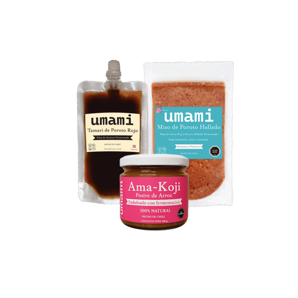 Pack de tamari de poroto rojo, miso de poroto hallado y ama-koji artesanal de Umami Chile